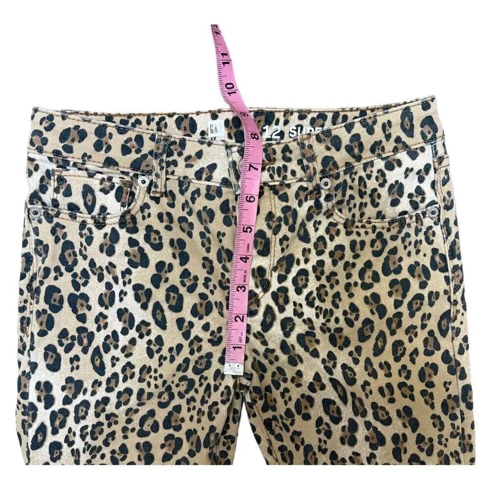 Gap Animal Leopard Print Sz 12 Super Skinny Ankle Jeans Raw Hem EUC Adjustable